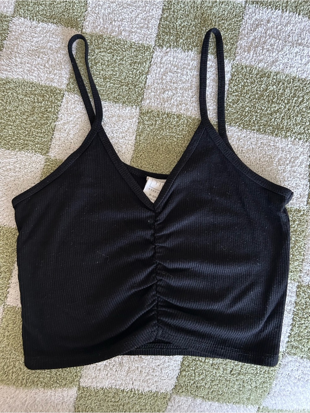 Full Tilt Black Ribbed Ruched Cami Crop Top